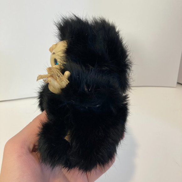 Vintage 6" Furry Baby Duck Doll Figure Black Fuzzy Bundle Plastic Head - Picture 7 of 9